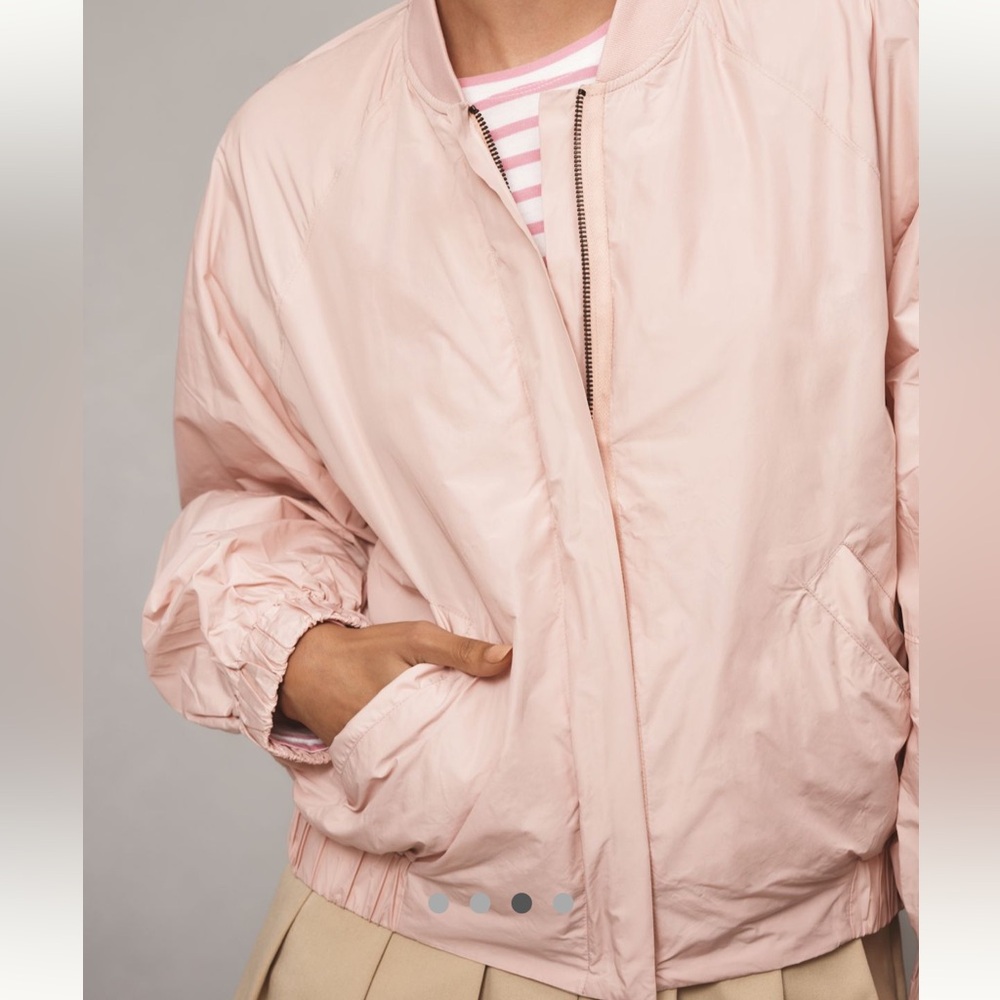 NWT Maeve Balloon-Sleeve Bomber Jacket, Pink, Small
